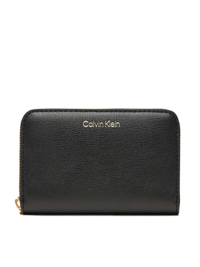 Calvin Klein Liels sieviešu maks Calvin Klein Foil Logo Medium Zip Around LV04F1091G Melns