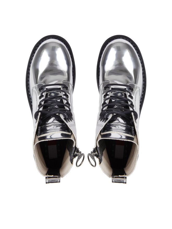 Tommy Jeans Ботильйони Tommy Jeans Tjw Flatform Zip Up Metallic EN0EN02403 Сірий