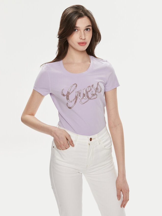 Guess Guess Marškinėliai W4GI30 J1314 Violetinė Slim Fit