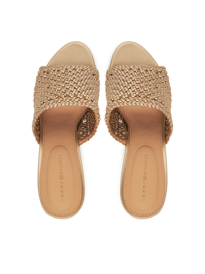 Tommy Hilfiger Klapki Tommy Hilfiger Crochet Metallic Lthr Wedge Mule FW0FW08812 Złoty