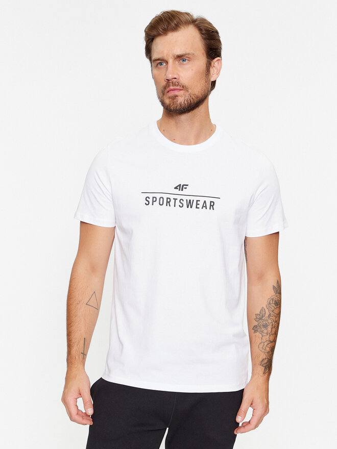 4F 4F Marškinėliai 4FAW23TTSHM0878 Balta Regular Fit