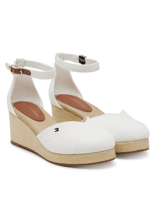Tommy Hilfiger Īsi apavi Tommy Hilfiger Flag Closed Toe Mid Wedge Espad FW0FW08657 Balts