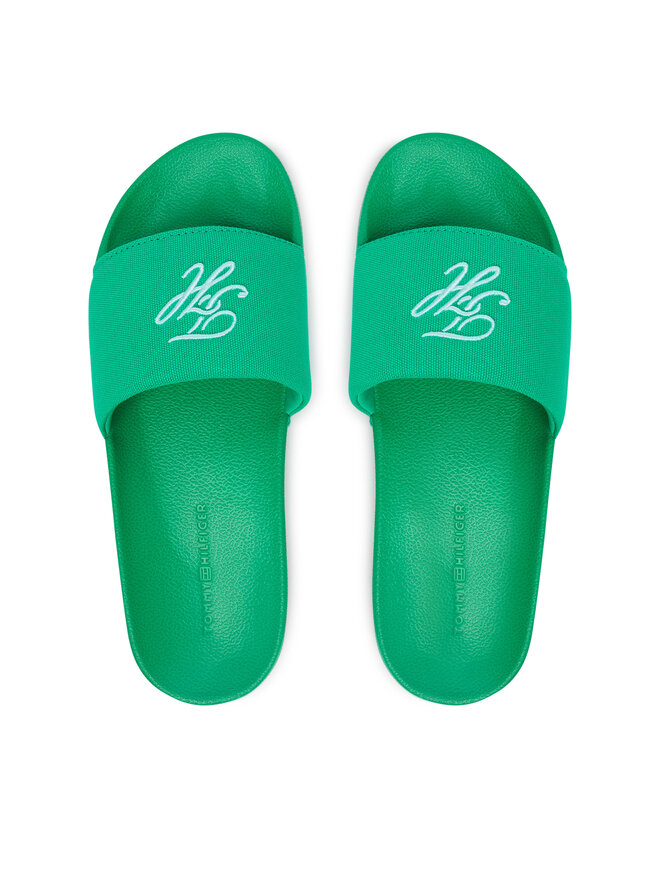 Tommy Hilfiger Pantoletten Tommy Hilfiger Th Script Pool Slide FW0FW09286 Grün