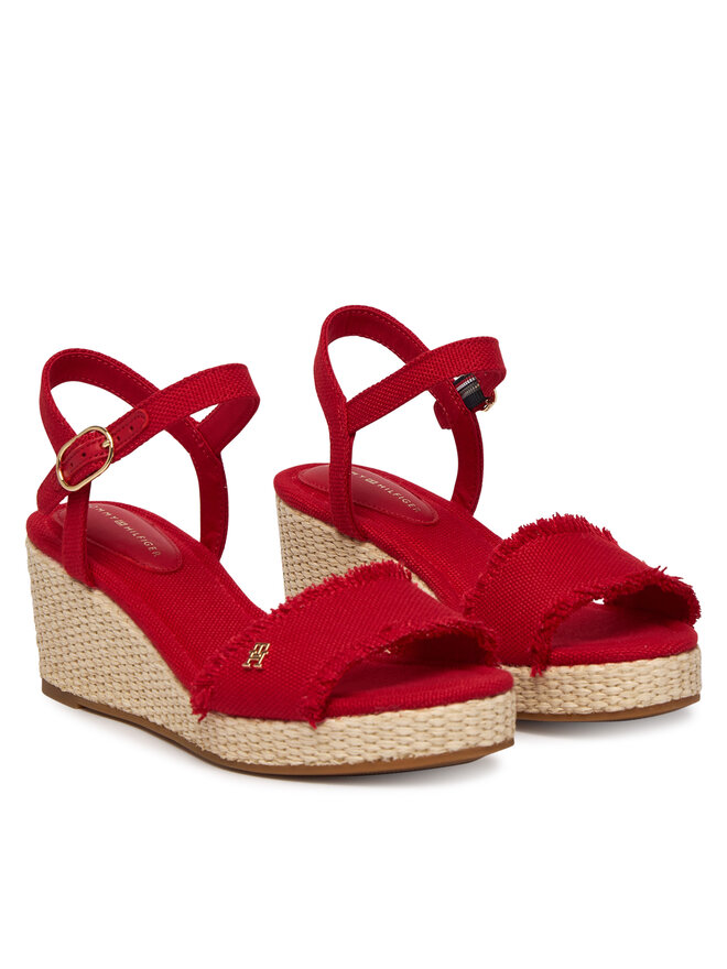 Tommy Hilfiger Sandalen Tommy Hilfiger Mid Woven Wedge Espad Fringe FW0FW09470 Rot