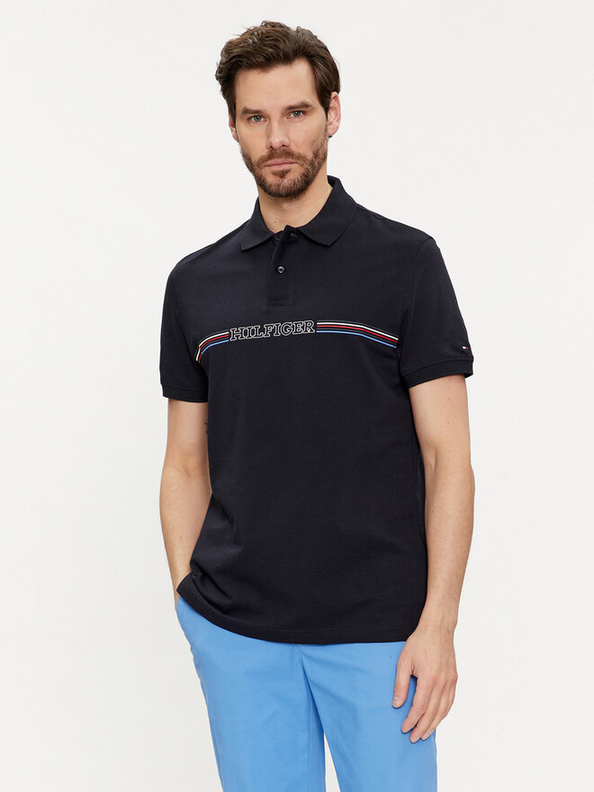 Tommy Hilfiger Tommy Hilfiger Polo marškinėliai Stripe Chest MW0MW34769 Tamsiai mėlyna Regular Fit