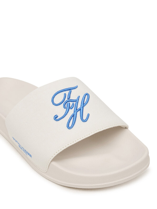 Tommy Hilfiger Pantoletten Tommy Hilfiger Logo Embroidery Canvas Pool Slides FM0FM05858 Weiß