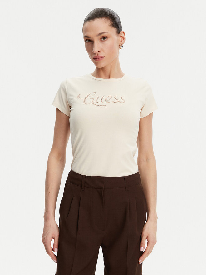 Guess Guess Majica W5GI47 KA0Q1 Écru Slim Fit