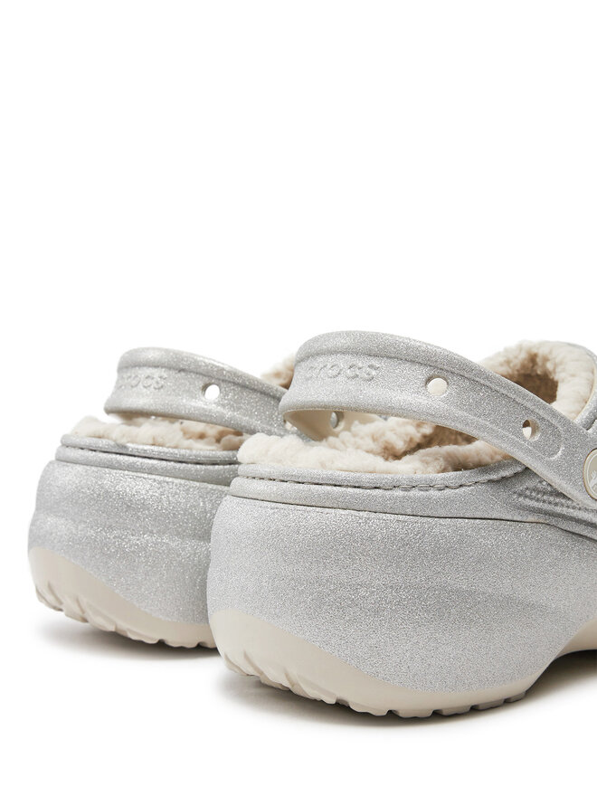 Crocs Pantoletten Crocs Classic Platform Glitter Lined Clog W 210413 Silberfarben