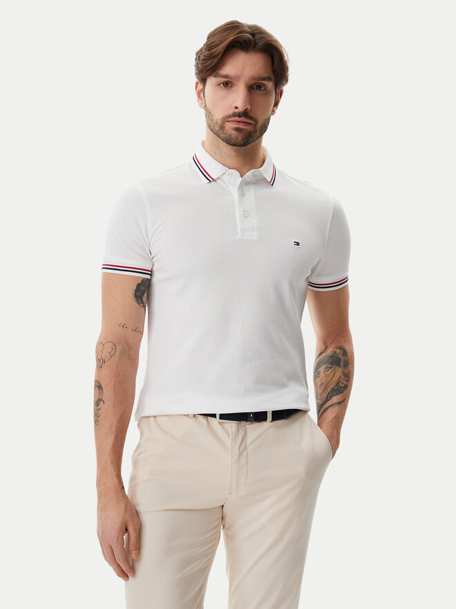 Tommy Hilfiger Tommy Hilfiger Polo marškinėliai Tipped MW0MW37346 Balta Slim Fit