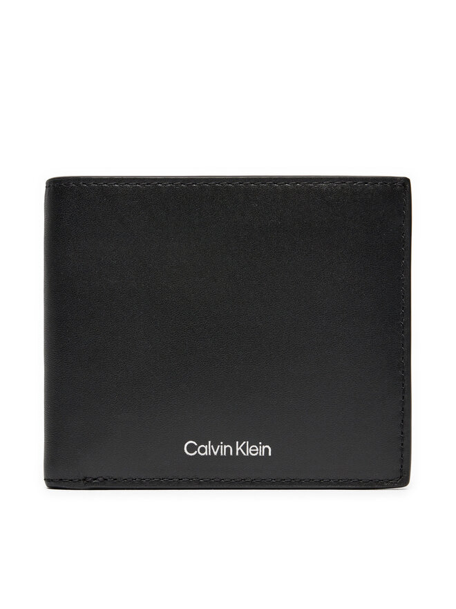 Calvin Klein Liels vīriešu maks Calvin Klein Ck Sleek Bifold 5cc W/Coin K50K512691 Melns