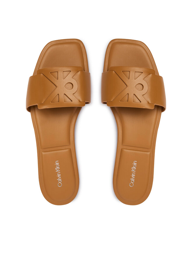 Calvin Klein Pantoletten Calvin Klein Square Flat Sandal Emblem HW0HW03128 Braun