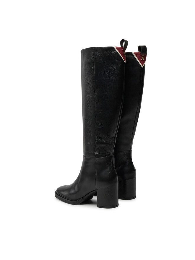 Tommy Hilfiger Kozačky Tommy Hilfiger Long Boot Mid Wrapped Lthr Heel FW0FW08099 Černá