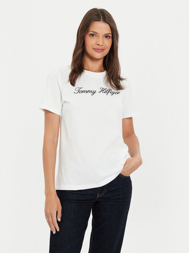 Tommy Hilfiger Tommy Hilfiger T-Shirt Script WW0WW43459 Écru Regular Fit