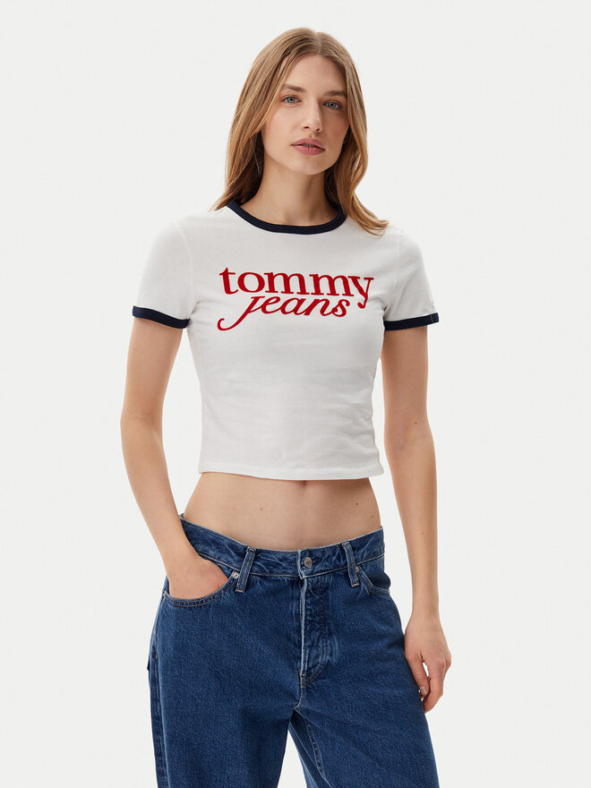 Tommy Jeans Tommy Jeans Camiseta Script Ringer DW0DW20631 Écru Slim Fit