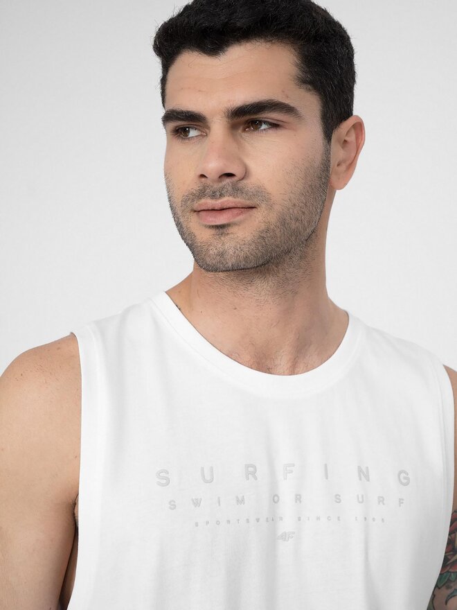 4F 4F Tank top marškinėliai 4FSS23TTSHM368 Balta Regular Fit