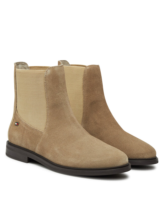 Tommy Hilfiger Μποτάκια με λάστιχο Tommy Hilfiger Flag Suede Low Chelsea FW0FW08176 Μπεζ