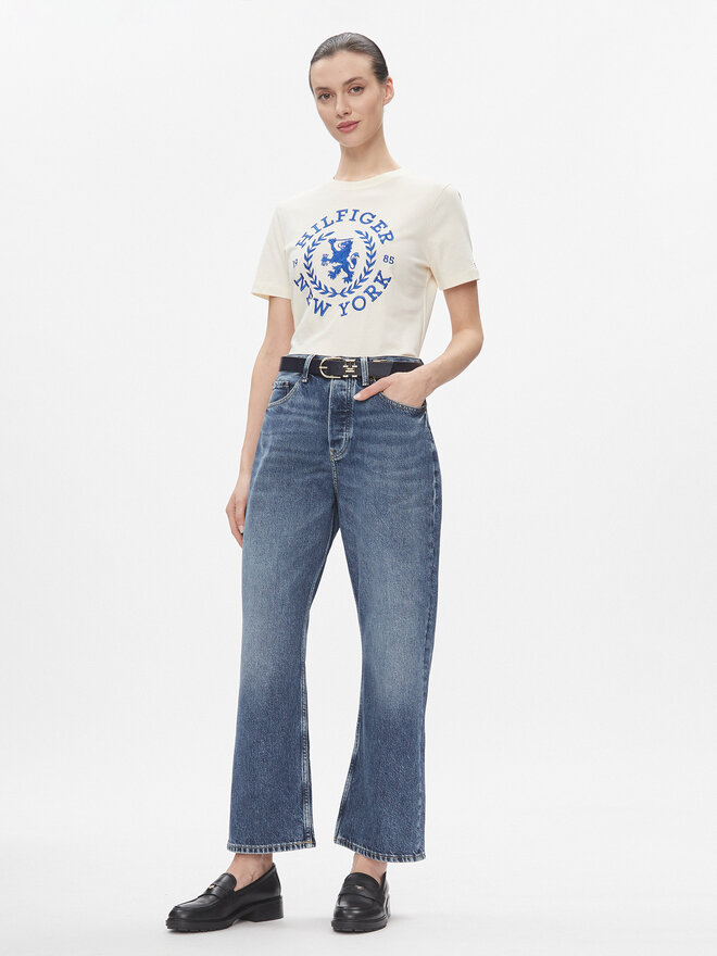 Tommy Hilfiger Tommy Hilfiger Póló Reg Crest C-Nk Tee Ss WW0WW41058 Ekru Regular Fit