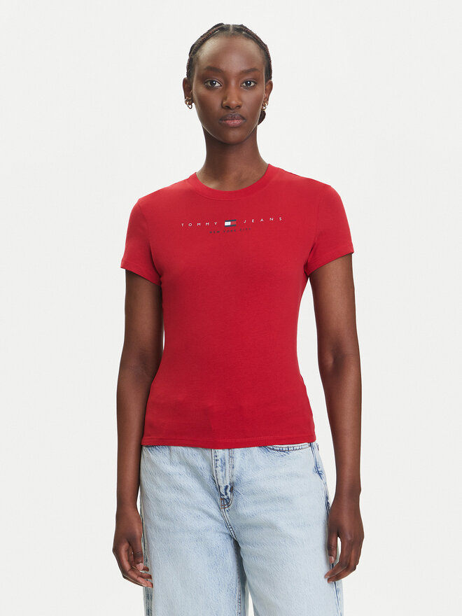 Tommy Jeans Tommy Jeans Marškinėliai Linear DW0DW21422 Raudona Slim Fit