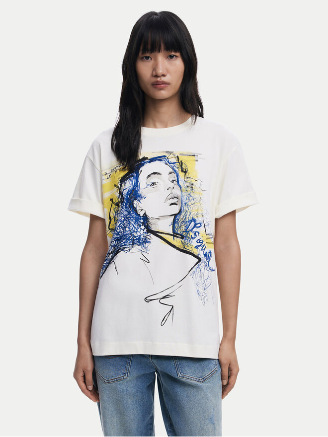 Desigual Desigual Camiseta Portrait 25WWTK05 Blanco Loose Fit