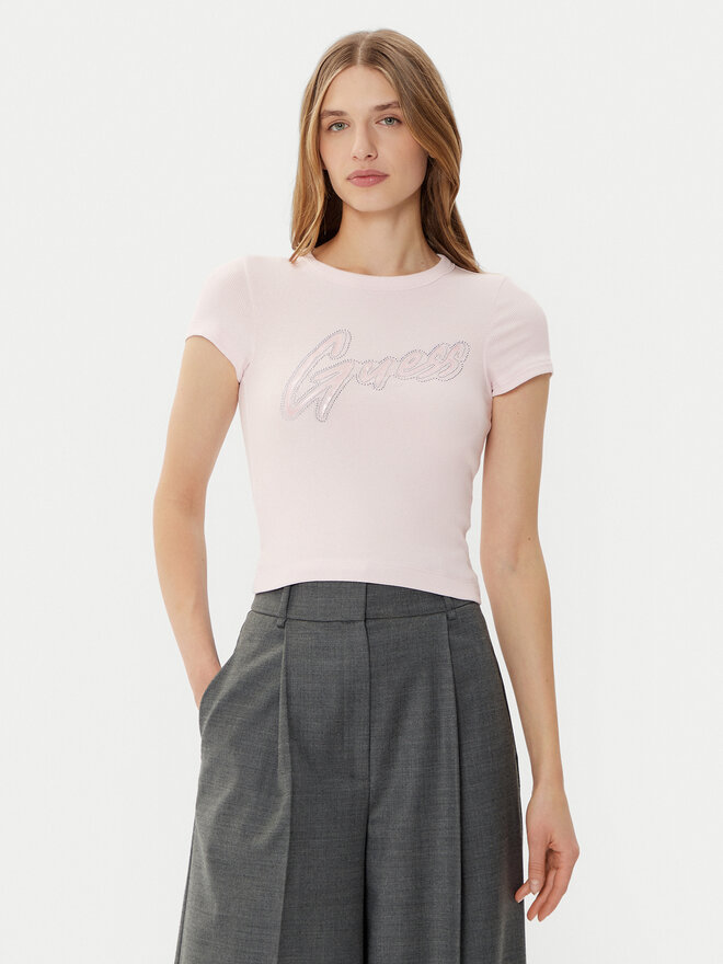 Guess Guess Póló W5RI68KA0H1 Rózsaszín Slim Fit