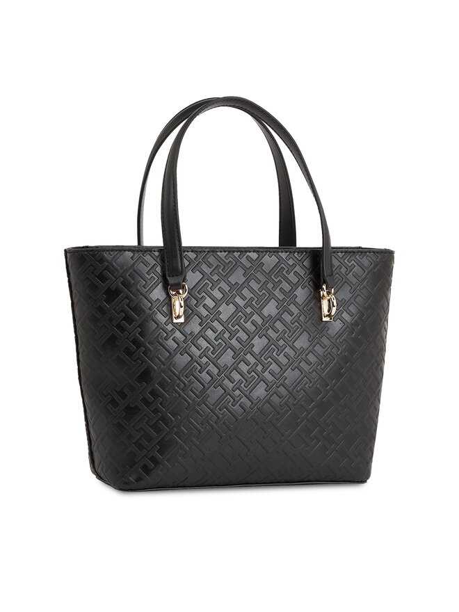 Tommy Hilfiger Handtasche Tommy Hilfiger Th Refined Mini Tote Mono AW0AW16002 Schwarz