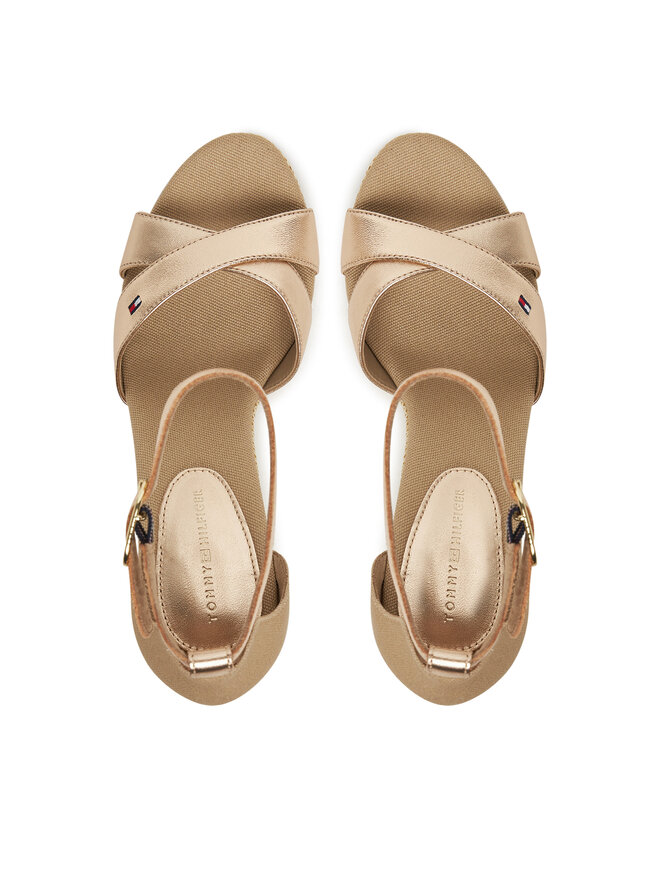 Tommy Hilfiger Sandały Tommy Hilfiger Flag Metallic High Wedge Espad FW0FW08811 Złoty
