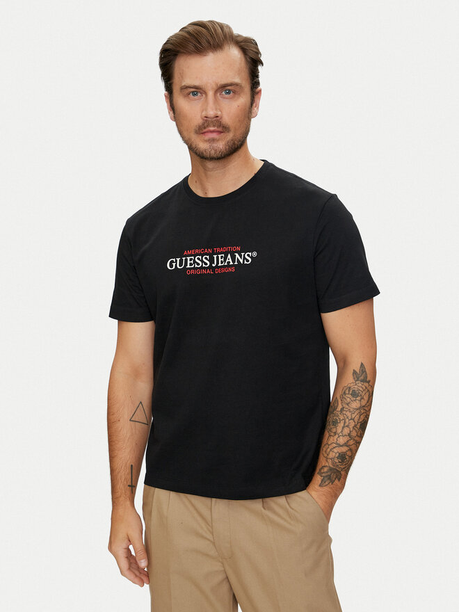 Guess Jeans Guess Jeans Marškinėliai M4YI42 K8FQ4 Juoda Regular Fit