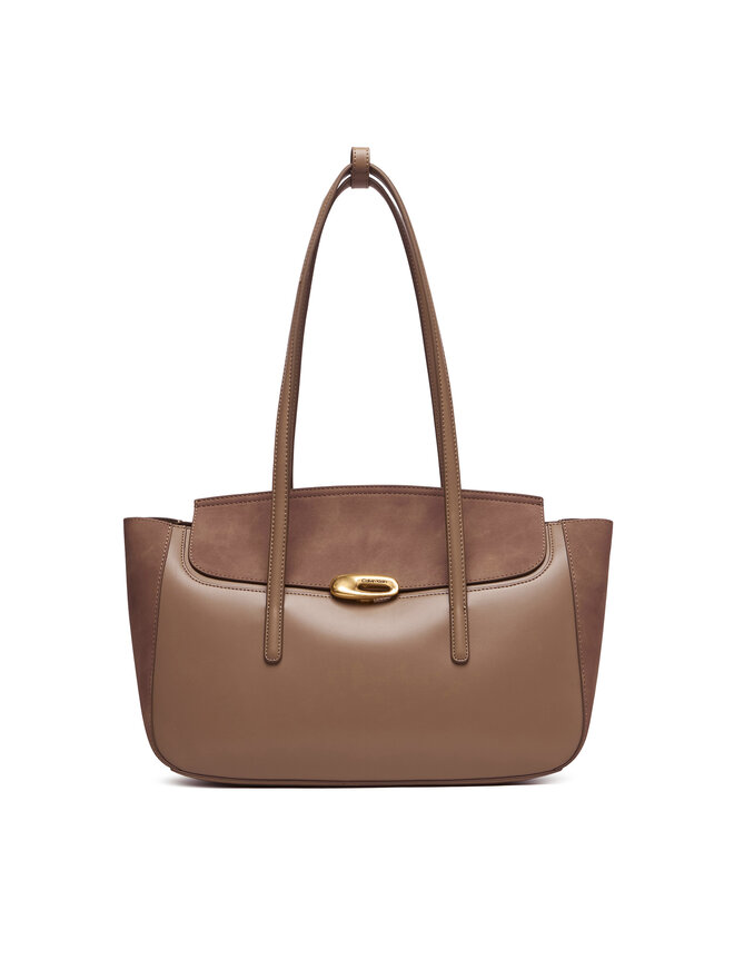 Calvin Klein Handtasche Calvin Klein Hardware Brushed Flap Tote Bag LV04F3336G Beige