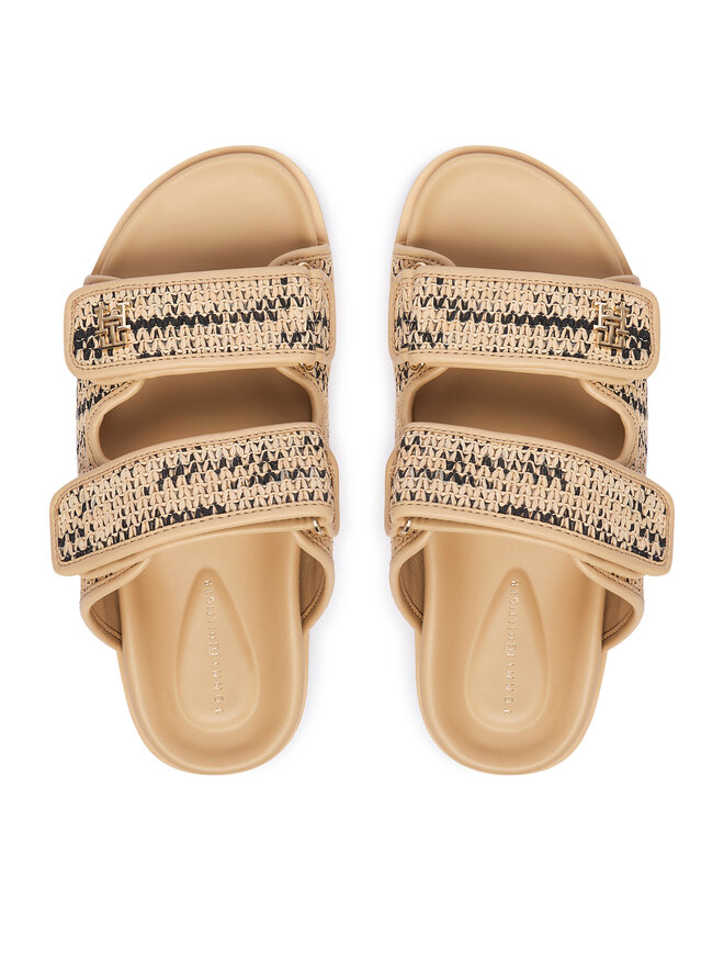 Tommy Hilfiger Pantoletten Tommy Hilfiger Double Strap Raffia FW0FW09122 Beige