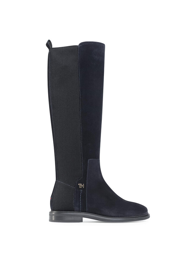 Tommy Hilfiger Kozačky ve vojenském stylu Tommy Hilfiger Essential Flat Long Boot FW0FW05194 Tmavomodrá