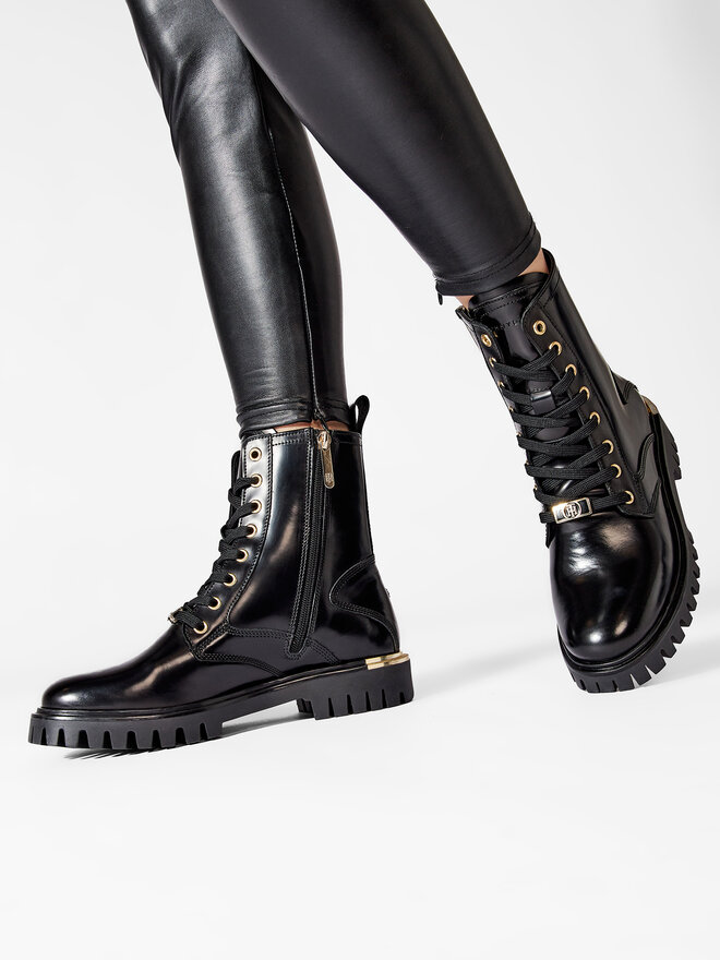 Tommy Hilfiger Trappers Tommy Hilfiger Polished Leather Lace Up Boot FW0FW06008 Negru