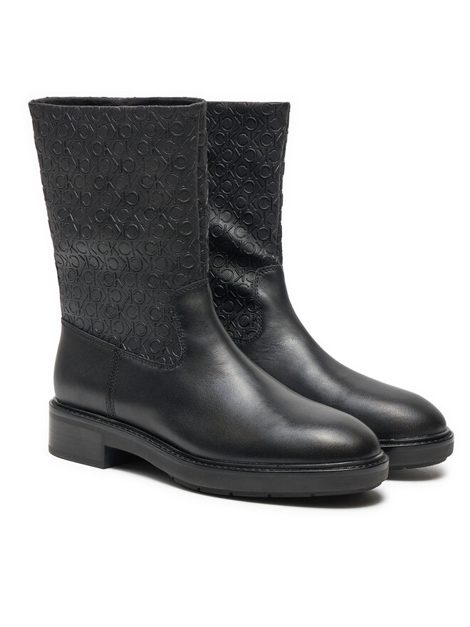 Calvin Klein Μποτάκια Calvin Klein Flat Ankle Boot Mono Mix HW0HW02195 Μαύρο