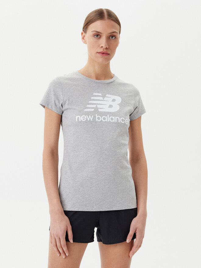 New Balance New Balance Marškinėliai Essentials Stacked Logo Tee WT91546 Pilka Athletic Fit