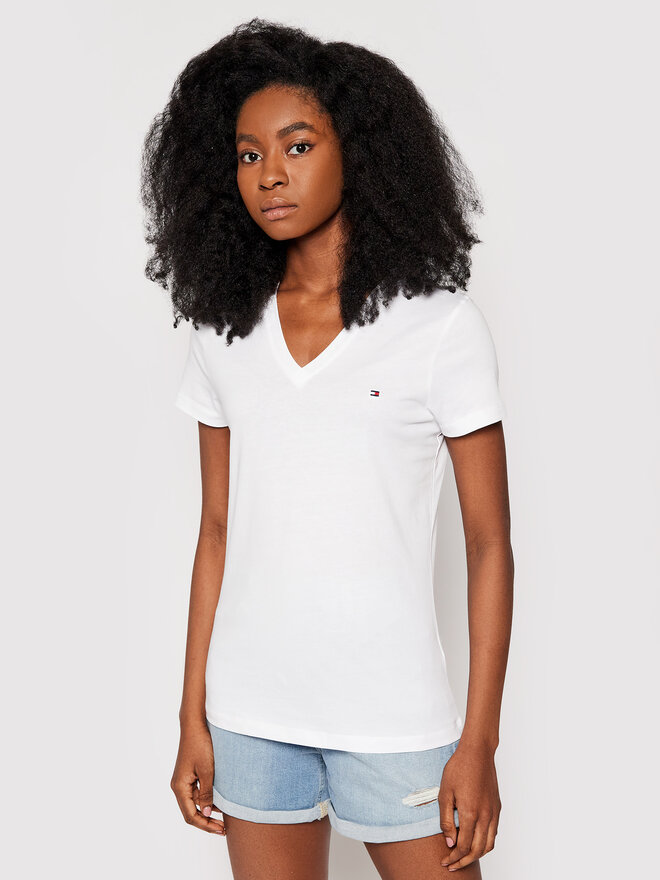 Tommy Hilfiger Tommy Hilfiger Marškinėliai Heritage V-Neck Tee WW0WW24969 Balta Regular Fit
