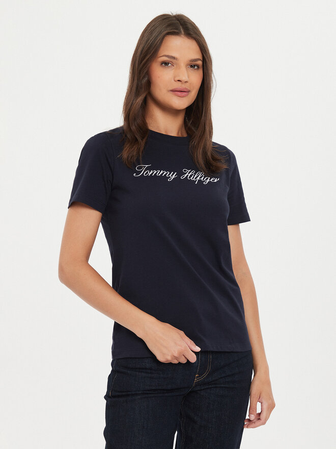 Tommy Hilfiger Tommy Hilfiger Majica Script WW0WW43459 Mornarsko modra Regular Fit