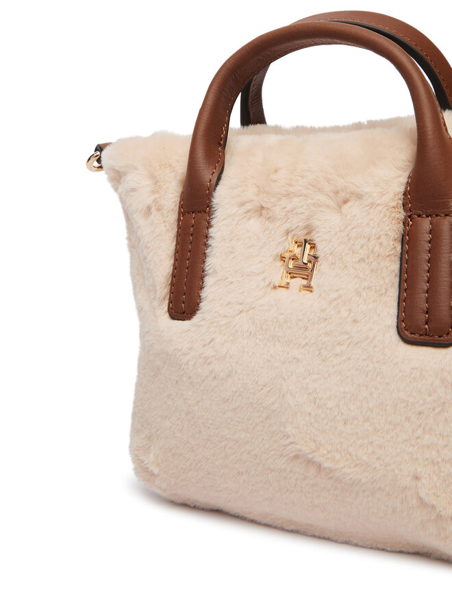 Tommy Hilfiger Handtasche Tommy Hilfiger Popette Micro Tote Faux Fur AW0AW19311 Hellbeige