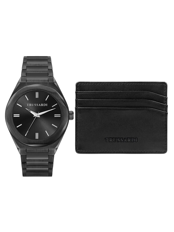 Trussardi Zestaw zegarek i etui na karty Trussardi R2453156007 Czarny