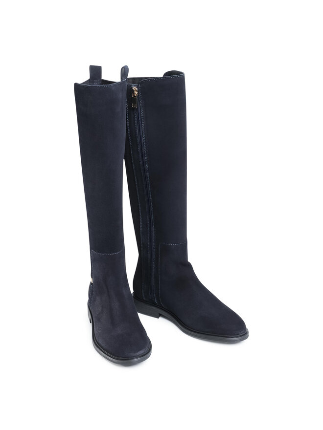 Tommy Hilfiger Kozačky ve vojenském stylu Tommy Hilfiger Essential Flat Long Boot FW0FW05194 Tmavomodrá