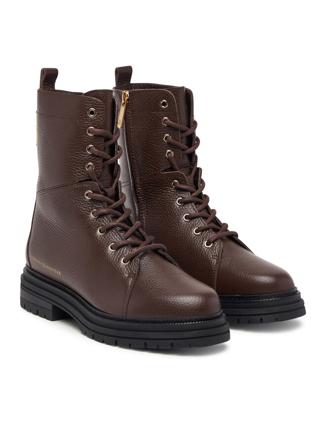 Tommy Hilfiger Schnürschuhe Tommy Hilfiger Th Emboss Grain Leather Boot FW0FW09553 Braun