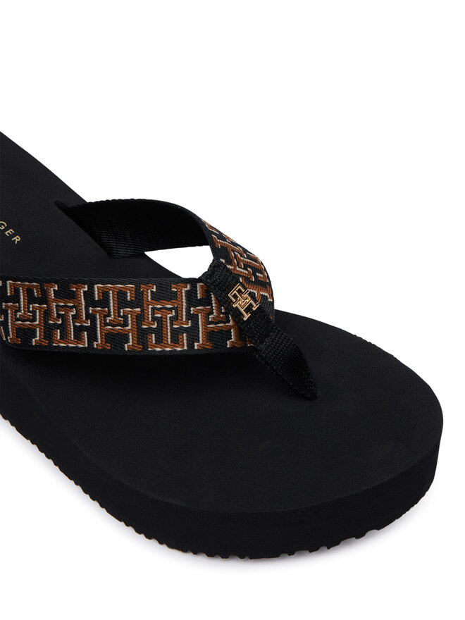 Tommy Hilfiger Zehentrenner Tommy Hilfiger Wedge Summer Sandal Mono FW0FW09698 Schwarz