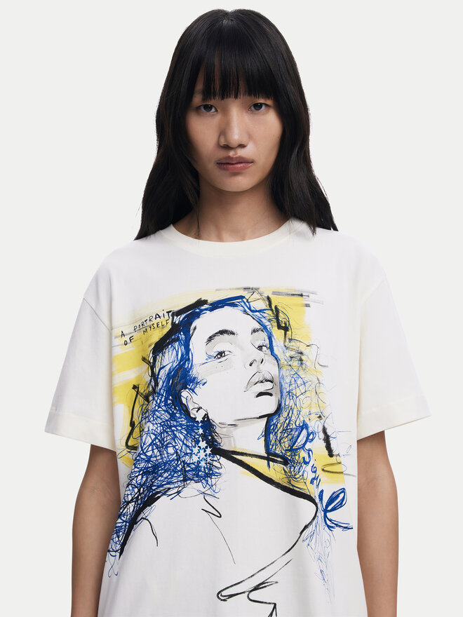 Desigual Desigual Camiseta Portrait 25WWTK05 Blanco Loose Fit