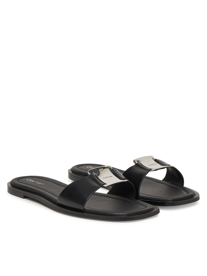 Calvin Klein Šľapky Calvin Klein Flat Slide W/Ck Hw Big - Lth HW0HW02482 Čierna