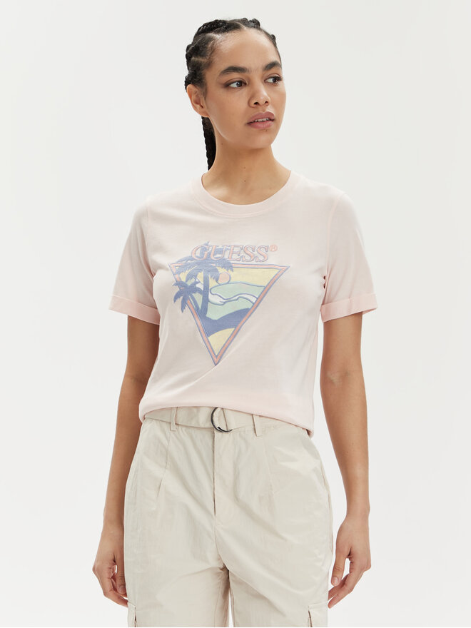 Guess Guess Camiseta Ss Rn Beach Triangle W4GI32 JA914 Rosa Regular Fit