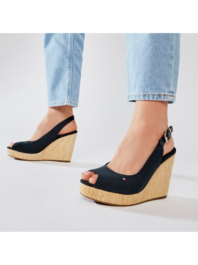 Tommy Hilfiger Sandalias Tommy Hilfiger Iconic Elena Sling Back Wedge FW0FW04789 Azul marino