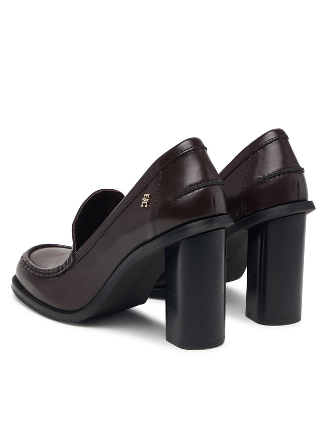 Tommy Hilfiger Halbschuhe Tommy Hilfiger Square Toe Heeled Loafer FW0FW09493 Dunkelbraun