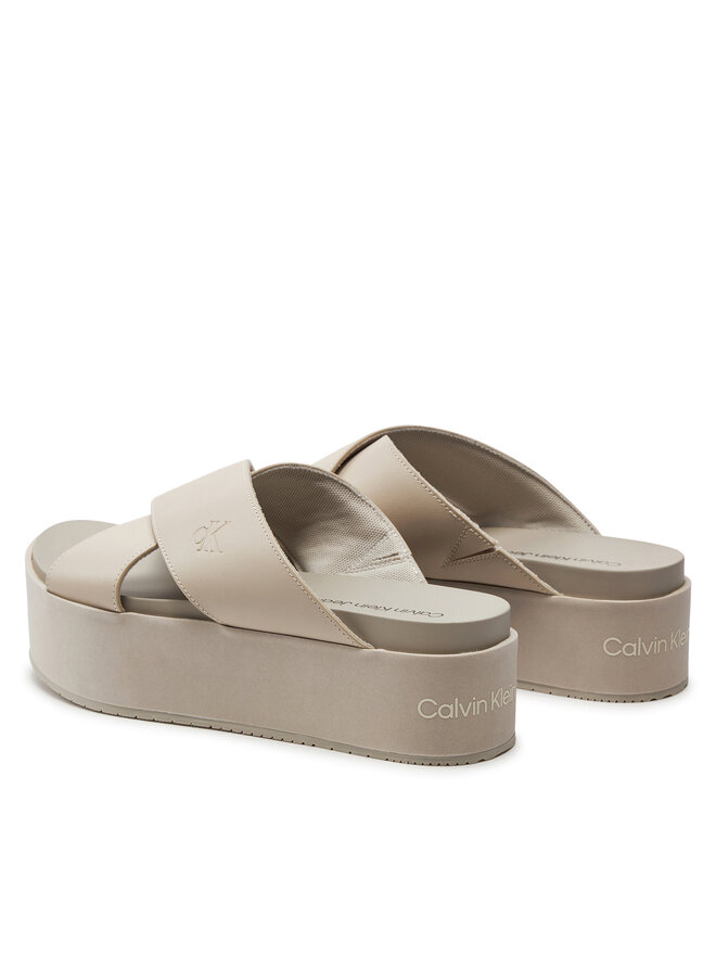 Mules sandales de bain Calvin Klein Jeans Flatform Cross Mg Uc YW0YW01349 Beige chaussures