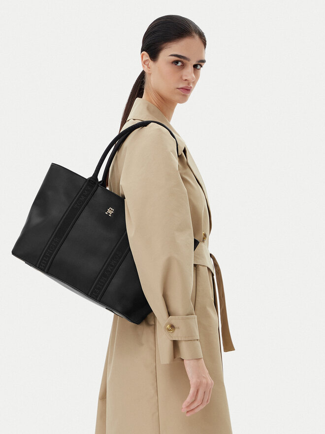Tommy Hilfiger Ročna torba Tommy Hilfiger Th Logotape Tote AW0AW17198 Črna