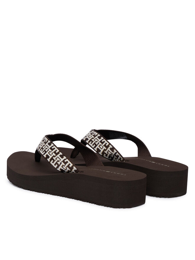 Tommy Hilfiger Zehentrenner Tommy Hilfiger Mono Wedge Summer Sandal FW0FW09696 Braun