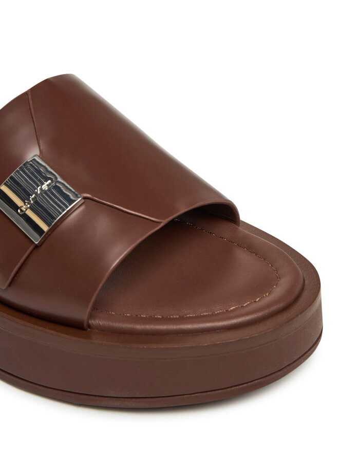 Calvin Klein Klapki Calvin Klein Flatform Slide W/Ck Hw - Lth HW0HW02368 Brązowy