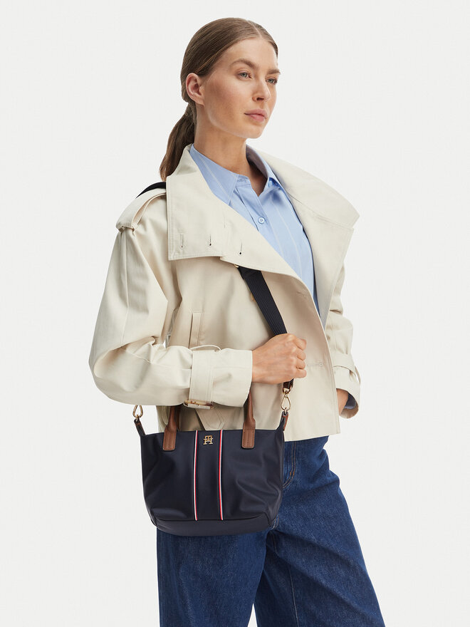 Tommy Hilfiger Handtasche Tommy Hilfiger Popette Mini Tote Corp AW0AW17707 Dunkelblau